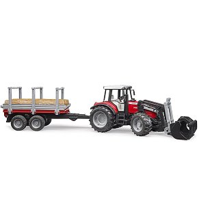 BRUDER Massey Ferguson + Frontloader and timber trailer