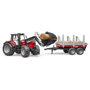 BRUDER Massey Ferguson + Frontloader and timber trailer