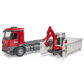 BRUDER MB Arocs Roll-Off Container & Schaeff mini excavat