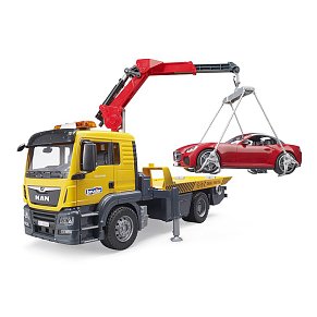 BRUDER MAN TGS tow truck with roadster