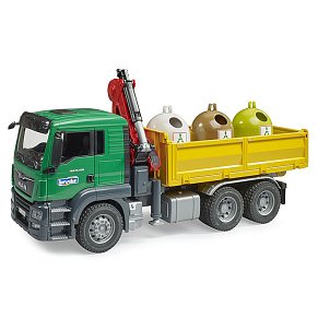 BRUDER MAN TGS Truck with 3 glas recycling containers