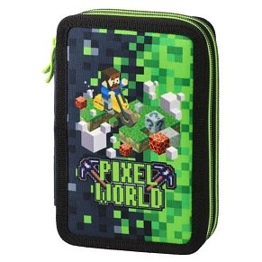 Minecraft Filled Double Pencil Case with Organiser – Green