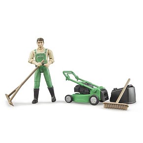 BRUDER Figure Gardener with lawnmower and equipment