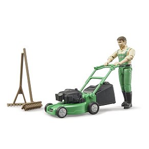 BRUDER Figure Gardener with lawnmower and equipment