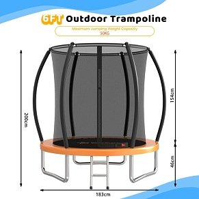Bebe Stars Outdoor Trampoline 185cm with Safety Net & Ladder
