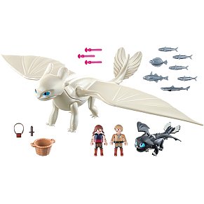 Playmobil Light Fury and Baby Dragon with Kids