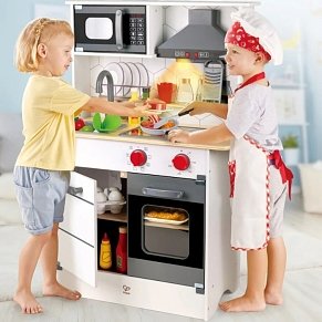 Hape Super Serve Ξύλινη Κουζίνα Παιχνιδιού με Φως & Ήχο