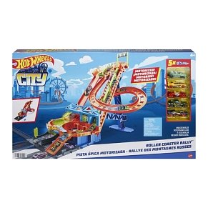 Hot Wheels City Roller Coaster Rally Track Set with 5 Cars