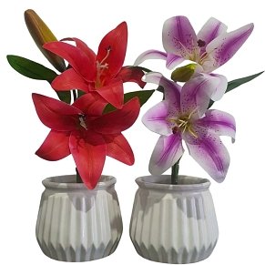 Artificial Lily Flower in Decorative Pot 28cm