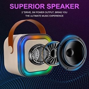 Μίνι Ασύρματο Karaoke Ηχείο με 2 Μικρόφωνα ZQS K12 Μπέζ