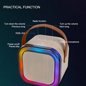 Μίνι Ασύρματο Karaoke Ηχείο με 2 Μικρόφωνα ZQS K12 Μπέζ