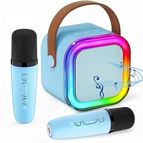 Μίνι Ασύρματο Karaoke Ηχείο με 2 Μικρόφωνα ZQS K12 Μπλέ