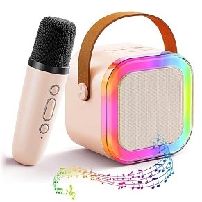 Μίνι Ασύρματο Karaoke Ηχείο με 2 Μικρόφωνα ZQS K12 Ροζ