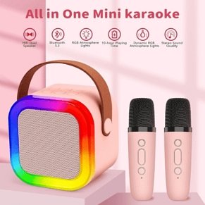 Μίνι Ασύρματο Karaoke Ηχείο με 2 Μικρόφωνα ZQS K12 Ροζ