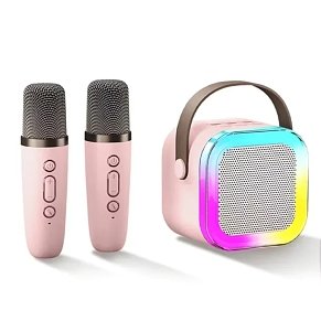 Μίνι Ασύρματο Karaoke Ηχείο με 2 Μικρόφωνα ZQS K12 Ροζ