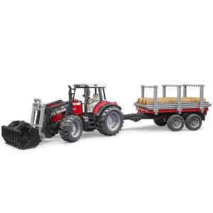 BRUDER Massey Ferguson + Frontloader and timber trailer