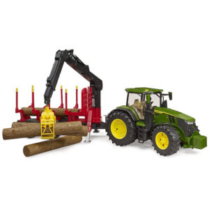 BRUDER John Deere 7930 with forestry trailer and 4 trunks