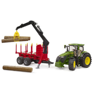BRUDER John Deere 7930 with forestry trailer and 4 trunks