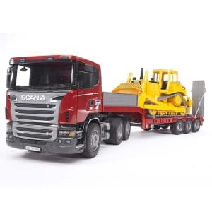 BRUDER SCANIA R-series Low loader truck, Cat® Bulldozer