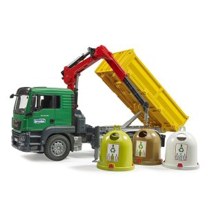 BRUDER MAN TGS Truck with 3 glas recycling containers