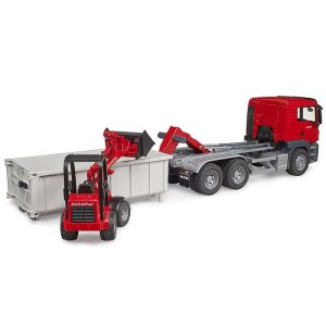 BRUDER MAN TGS truck with roll-off container and Schäffer yard loader