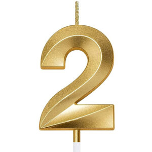 Birthday Candle Gold 10cm 3D, Number 2