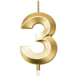 Birthday Candle Gold 10cm 3D, Number 3