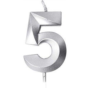 Κεράκια Γενεθλίων 10cm Ασημί 3D, Νο. 5