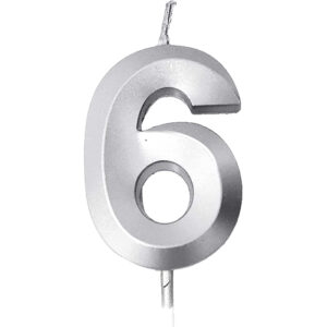 Κεράκια Γενεθλίων 10cm Ασημί 3D, Νο. 6