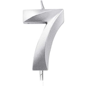 Birthday Candle Silver 10cm 3D, Number 7