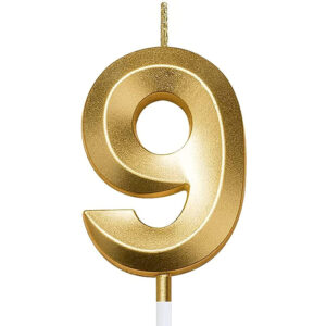 Birthday Candle Gold 10cm 3D, Number 9