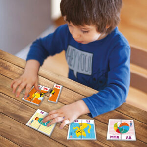 child playing with puzzles