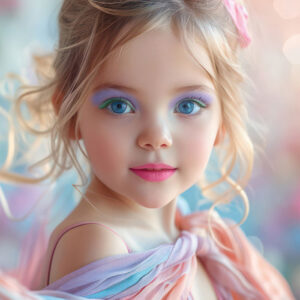 a cute, graceful little dancer dancing on blurred studio background. copy space for text