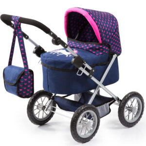 Doll Pram Trendy Blue, Pink, Hearts
