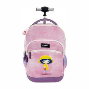 Primary School Bag Trolley Street Rain Girl