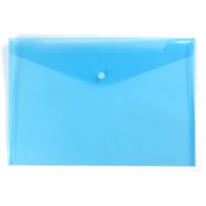 Plastic Document FolderA5 with Button Closure Transparent Blue