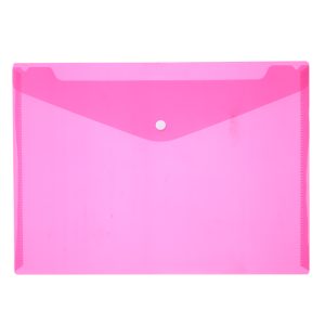 Plastic Document FolderA5 with Button Closure Transparent Fuchsia