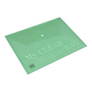 Plastic Folder A4 My Clear Bag with Button Green